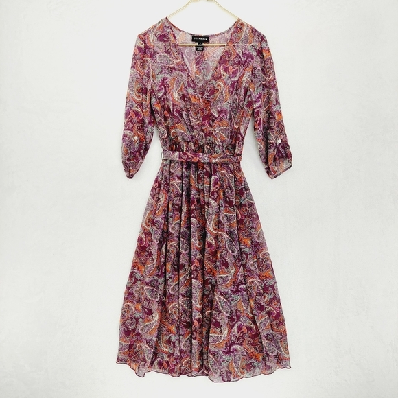 Stella & Julie Dresses & Skirts - Stella & Julie Multicolor Polyester Paisley Print Flared Midi Dress 6840